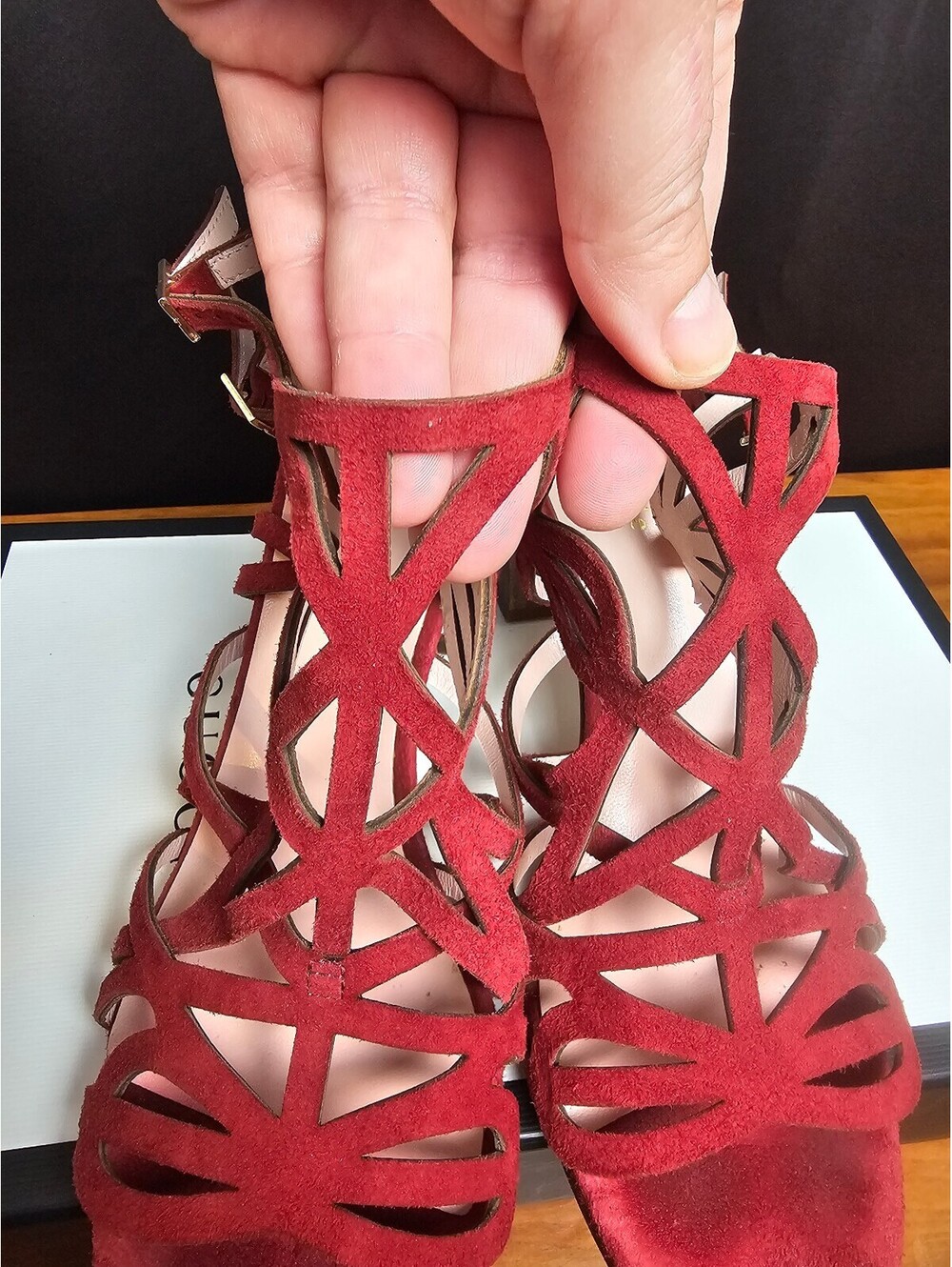 Kate Spade Heels Red Womens 8 Suede Cutout Block Heel Sandal